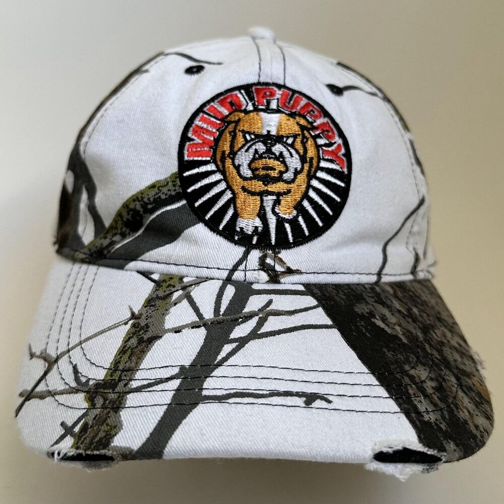Mud Puppy Baseball Hat Camo Hunter Info Adjustable Strap Back Cap Embroidered
